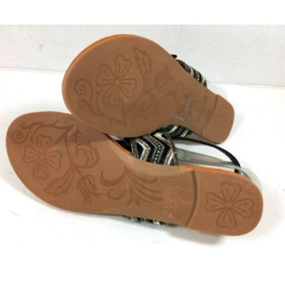 Womens Boho Chevron Embroidered T-Strap Sandal 6.5 Black Gold with Charms - Picture 5 of 8